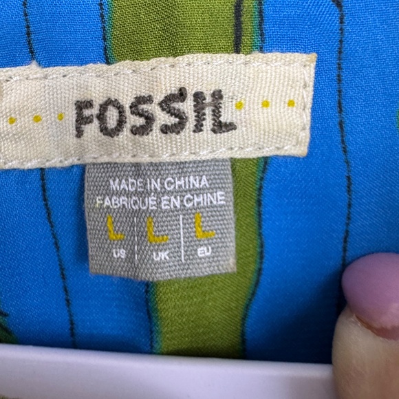 FOSSIL Green Blue Sleeveless Lightweight Feather Shift Lined Dress / Size Large - Picture 3 of 10